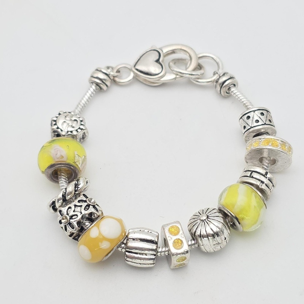 ELLEN TRACY Charm Bracelet Peace Yellow‎ Crystal Glass Silver  8"